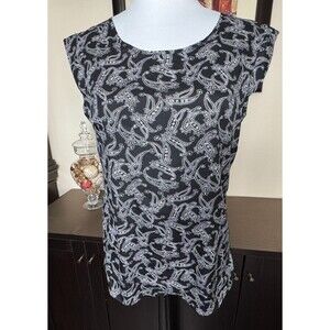The Limited Women Top Sz XS Black White Paisley Print Round Neck Cap Sleeves